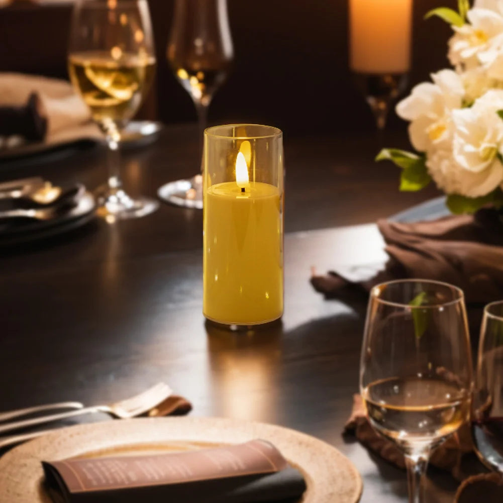 Artificial LED Flameless Candles with Batteries Acrylic Glass Flickering Pillar Tealight Candle for Festival Wedding Home Party