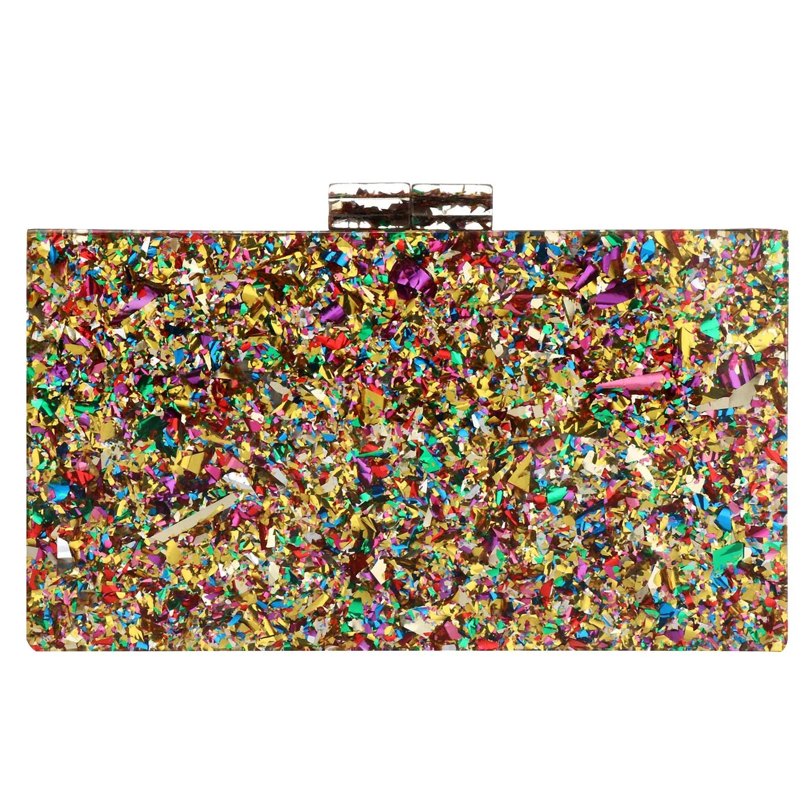 Women Acrylic Handbags Rectangle Multicolor Geometric Trend Designed Bags Chain Crossbody Bag Evening Banquet Party Clutch Bag