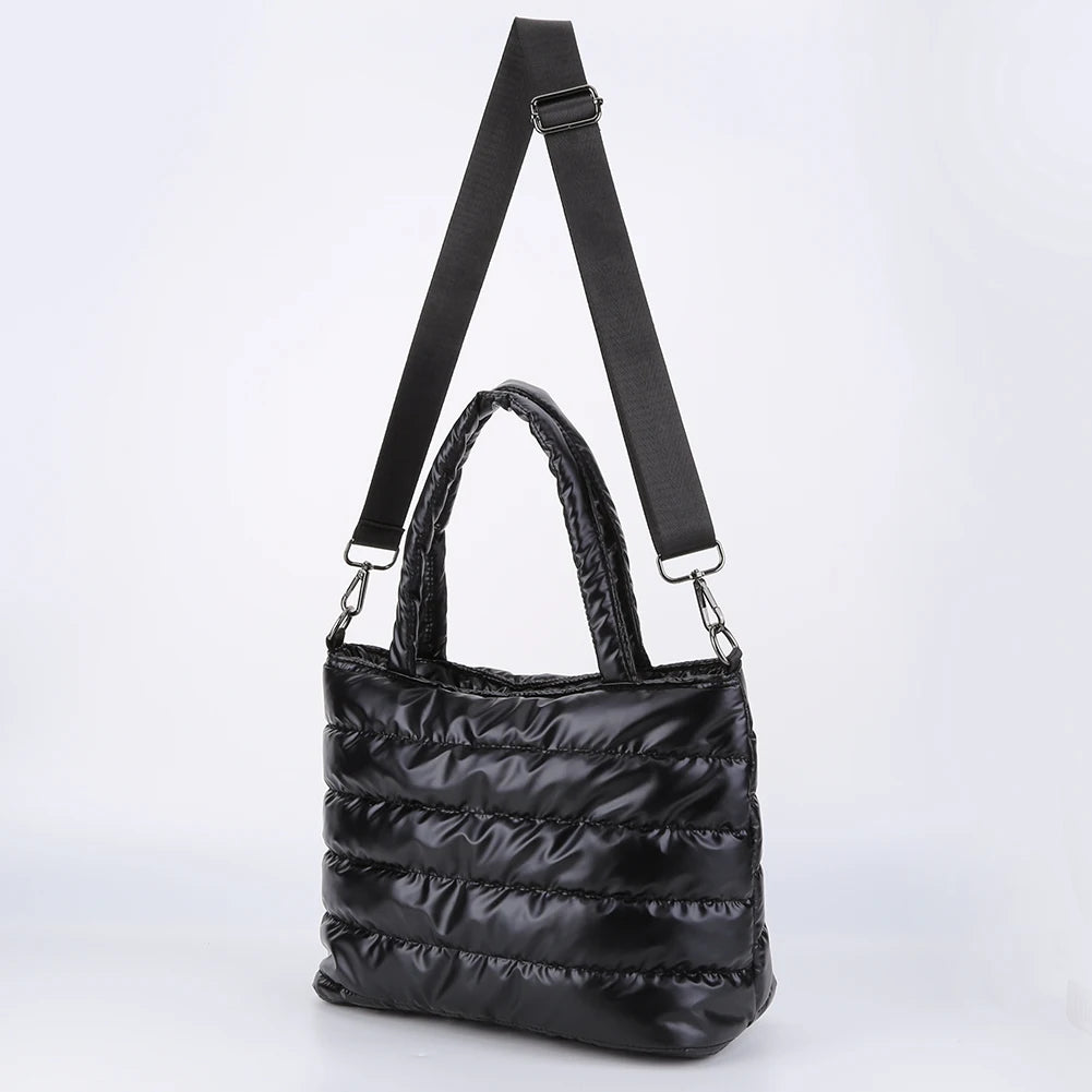 Women Padded Shoulder Bag Versatile Puffy Crossbody Bag Lightweight Solid Puffer Bag Large Capacity Casual Winter Shopping Bag