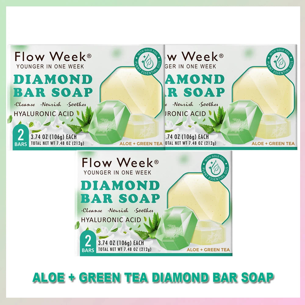 FlowWeek Hyaluronic Acid Diamond Essential Oil Soap Handmade Soap Gem Gold Foil Soap Face Hand Body Cleaning Soap Wedding Gifts