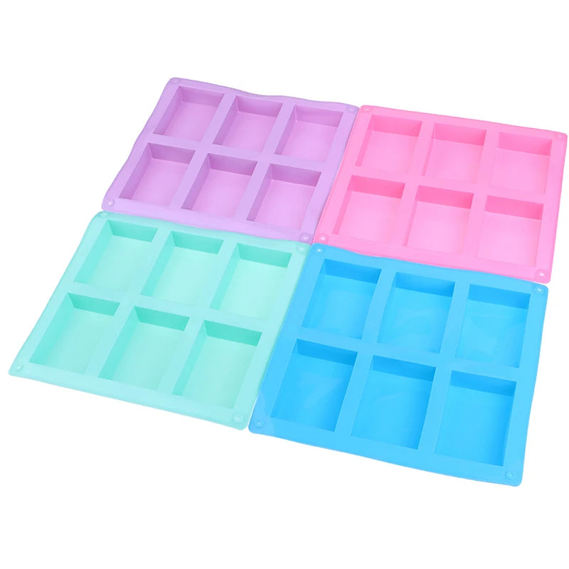 6 Cavity Square Silicone Mold for Making Soaps 3D Plain Soap Mold Rectangle DIY Handmade Soap Form Tray Mould
