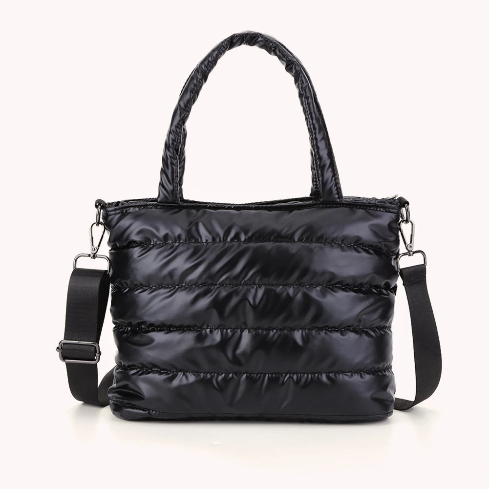 Women Padded Shoulder Bag Versatile Puffy Crossbody Bag Lightweight Solid Puffer Bag Large Capacity Casual Winter Shopping Bag