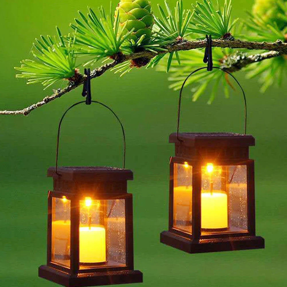 Solar Powered LED Outdoor Twinkle Candle Lantern Outdoor Lamp Home Garden Decoration Light Warm Flame Flashing Tea Light