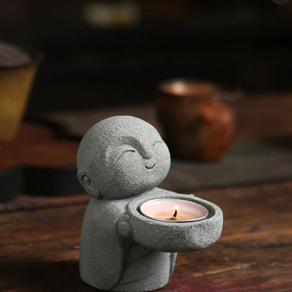 Tea Light Candle Holders Little Buddha Statue Candle Holder Cute Tea Light Buddha Figurine Candlestick Home Chinese Decoration