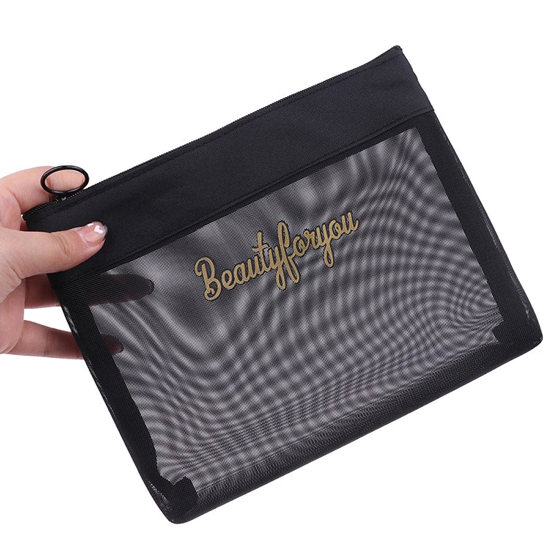 Black Travel Cosmetic Bag Women Zipper Makeup Case Organizer Storage Pouch Toiletry Beauty Bags