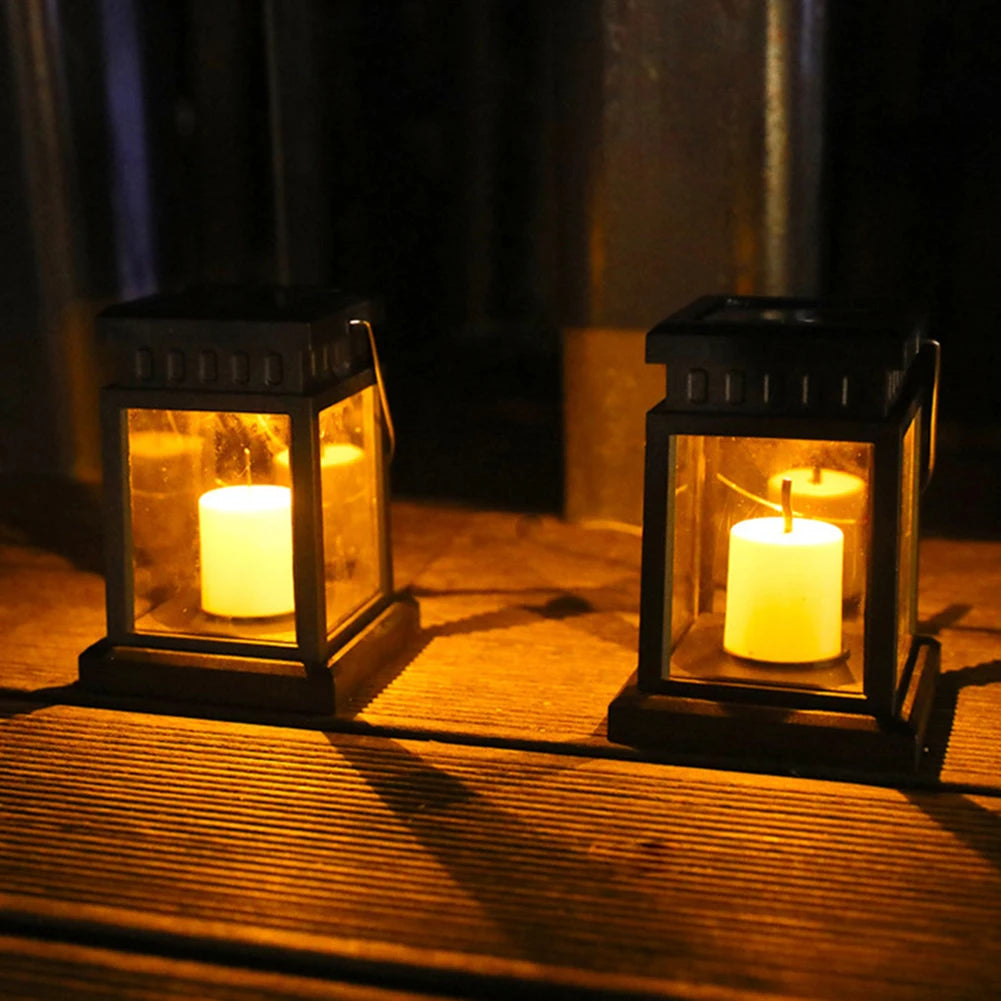 Solar Powered LED Outdoor Twinkle Candle Lantern Outdoor Lamp Home Garden Decoration Light Warm Flame Flashing Tea Light