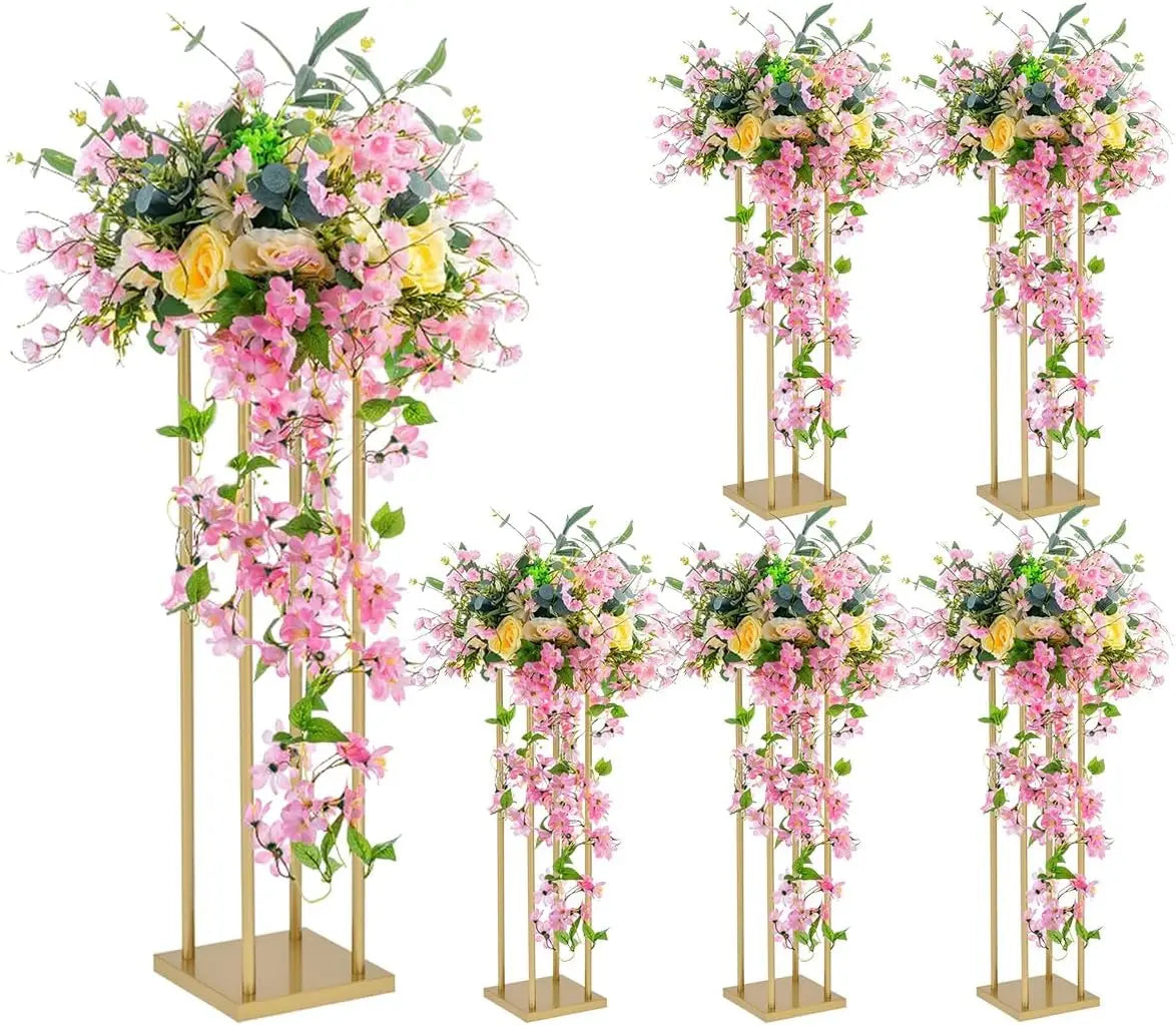 6pcs Gold Flower Stand Centerpieces for Wedding Table Decorations 31.5in Tall Metal Vases Geometric Flower Stand for Party Home