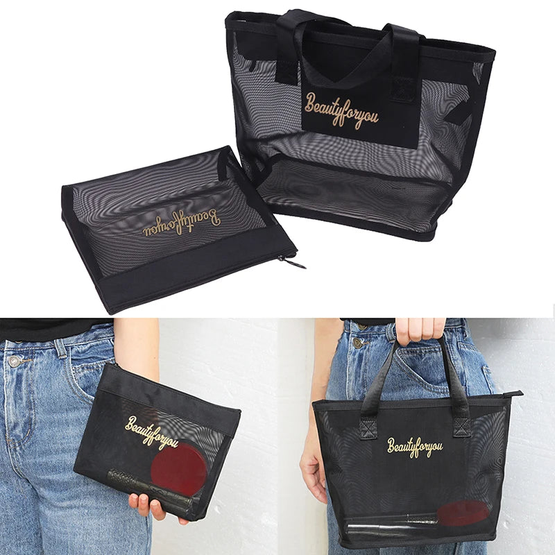 Black Travel Cosmetic Bag Women Zipper Makeup Case Organizer Storage Pouch Toiletry Beauty Bags