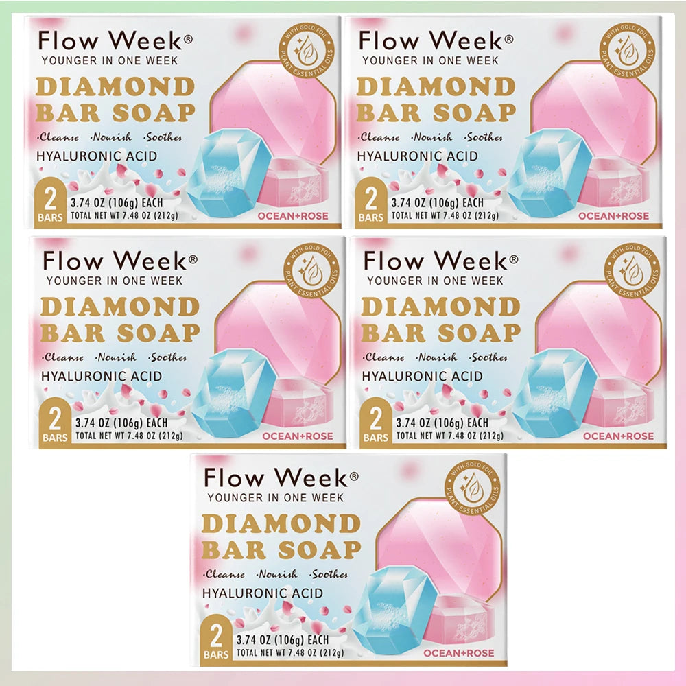 FlowWeek Hyaluronic Acid Diamond Essential Oil Soap Handmade Soap Gem Gold Foil Soap Face Hand Body Cleaning Soap Wedding Gifts
