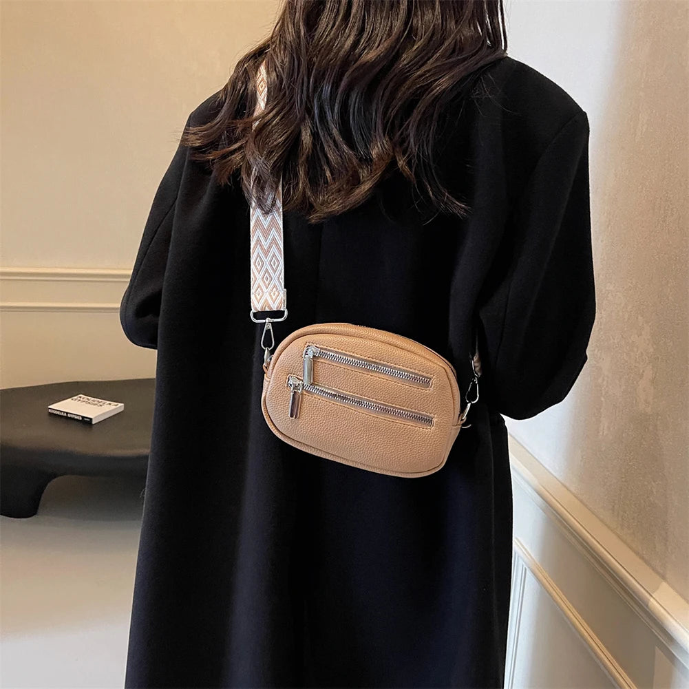 Crossbody Bag for Women Men with Adjustable Strap Fanny Pack PU Leather Double Zip Trendy Chest Bag for Travel Shopping