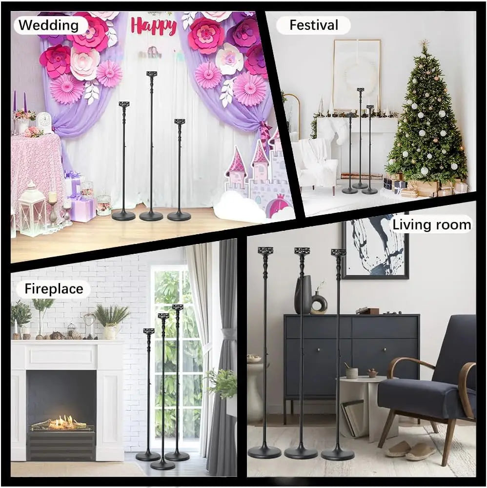 Floor Candle Holder Centerpieces for Table 3Pcs Candle holders Metal Candlestick Set for Wedding Home Ceremony Halloween (Black)