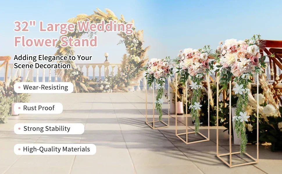 32in Tall Metal Column Wedding Flower Stand - 10pcs Large Centerpieces for Event Party Home Decorations Gold