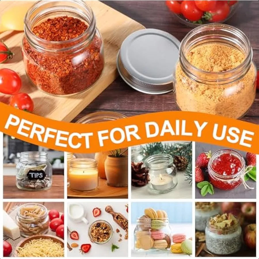 6 Pack Small Mason Jars with Labels 8 oz Glass Jars with Airtight Lids Half Pint Canning Jars for Jelly Jam Honey Pickles Spice