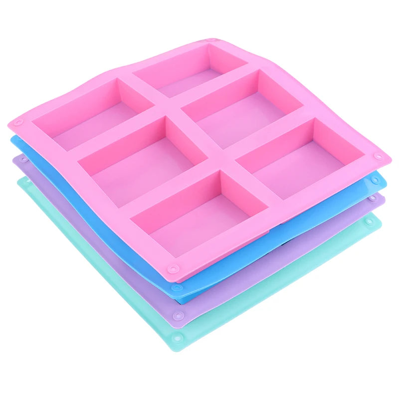 6 Cavity Square Silicone Mold for Making Soaps 3D Plain Soap Mold Rectangle DIY Handmade Soap Form Tray Mould