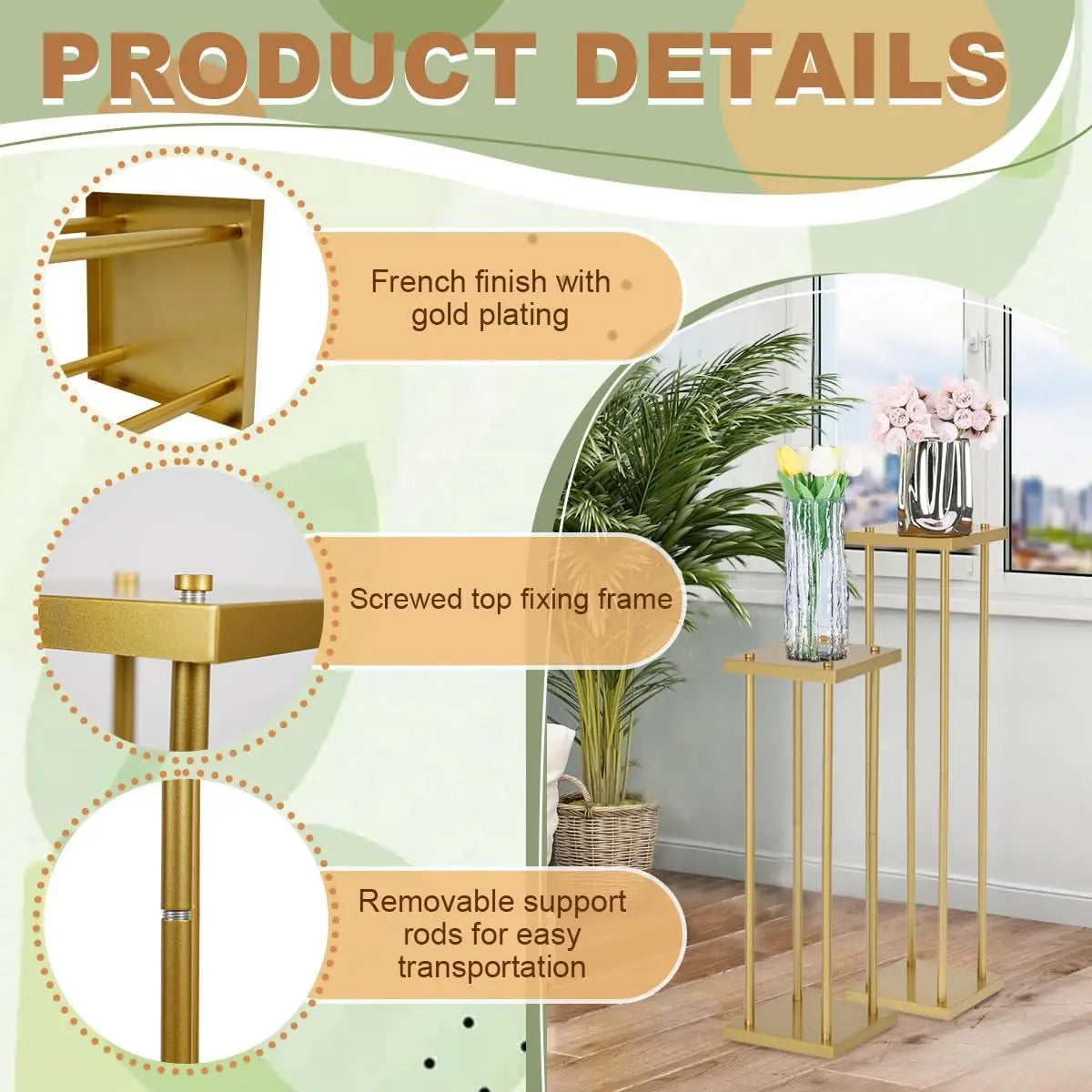 6pcs Gold Flower Stand Centerpieces for Wedding Table Decorations 31.5in Tall Metal Vases Geometric Flower Stand for Party Home