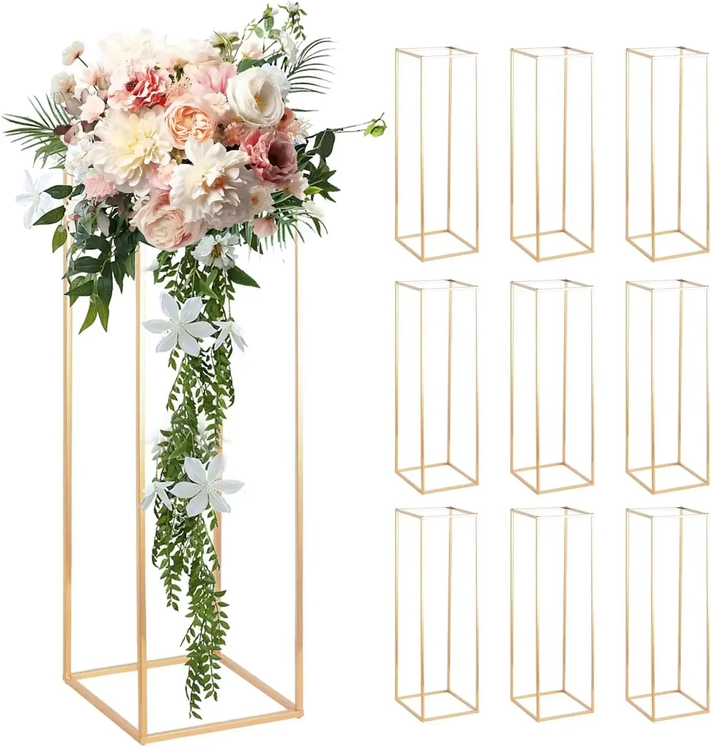 32in Tall Metal Column Wedding Flower Stand - 10pcs Large Centerpieces for Event Party Home Decorations Gold