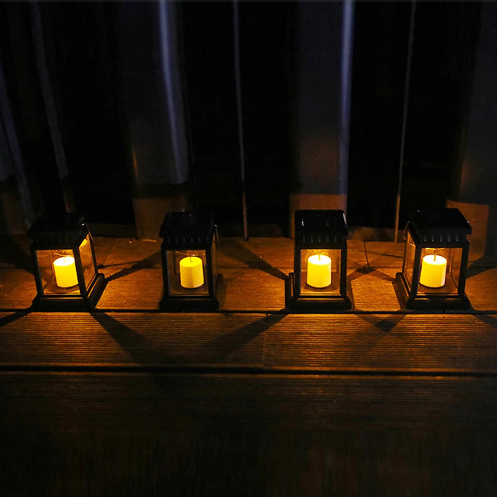 Solar Powered LED Outdoor Twinkle Candle Lantern Outdoor Lamp Home Garden Decoration Light Warm Flame Flashing Tea Light