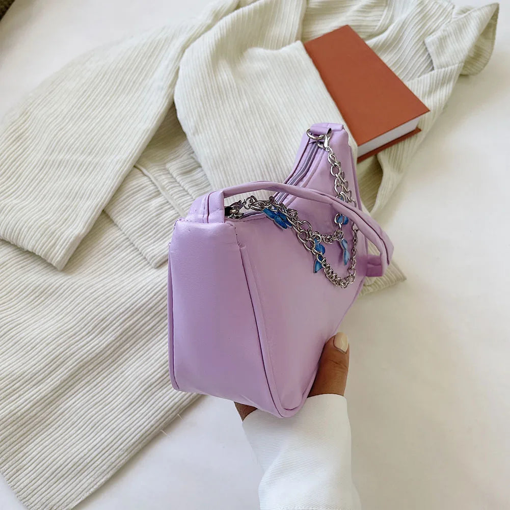 Ladies Underarm Shoulder Bags PU Leather Women Handbag Exquisite Shopping Bag with Butterfly Chains Designed