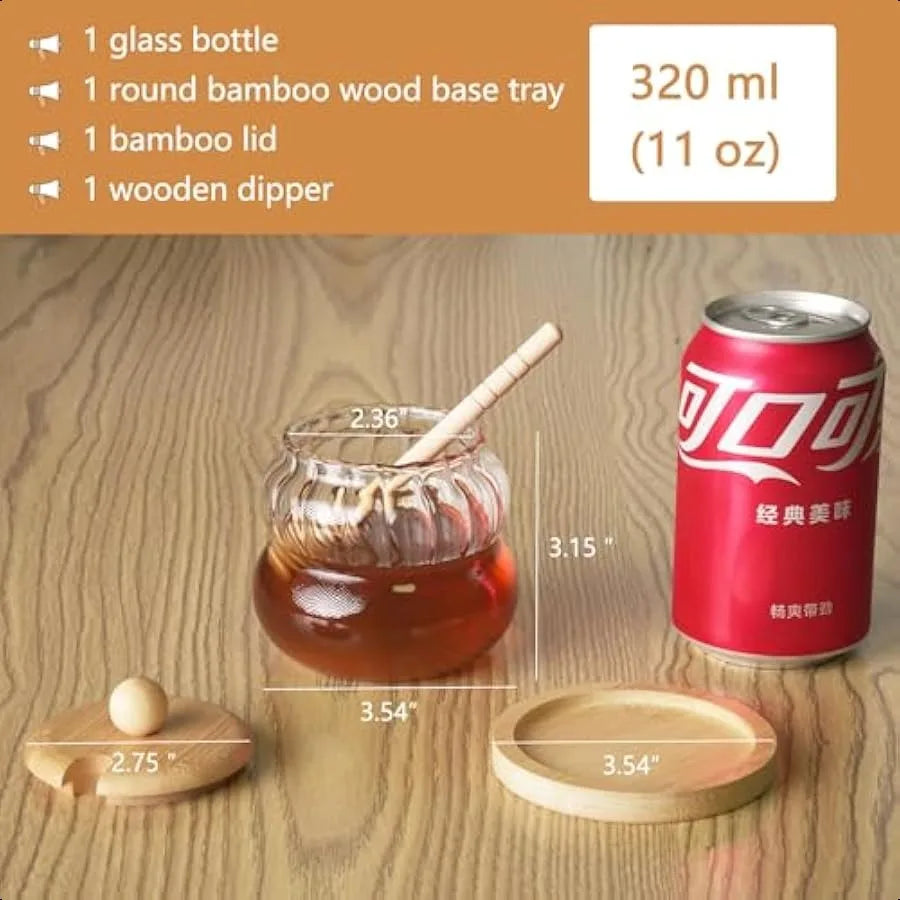 Honey Pot with Dipper and Lid 11oz Glass Honey Jar with Wooden Base Tray and Wooden Lid Wide Mouth Honey Containers Pumpkin Sha