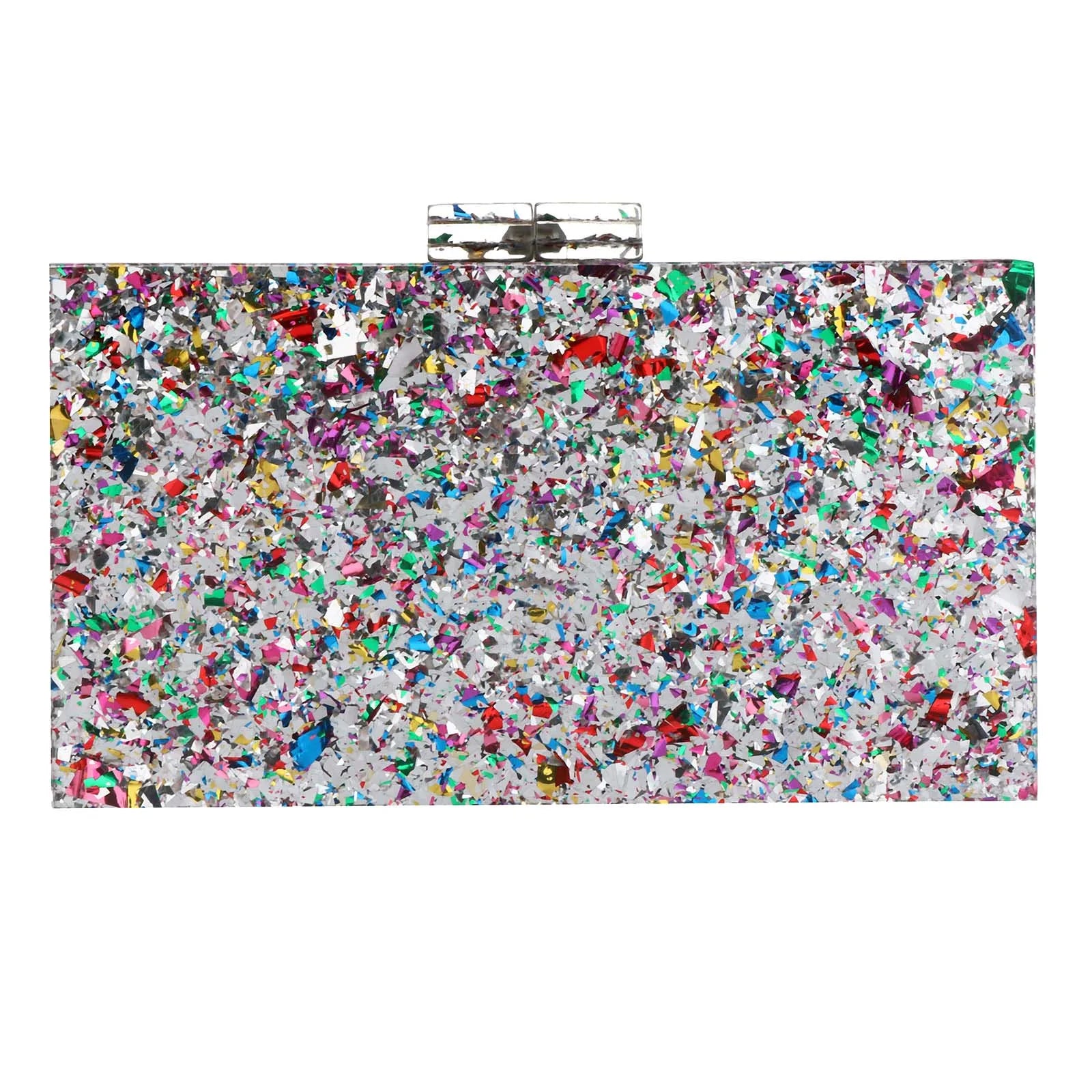 Women Acrylic Handbags Rectangle Multicolor Geometric Trend Designed Bags Chain Crossbody Bag Evening Banquet Party Clutch Bag