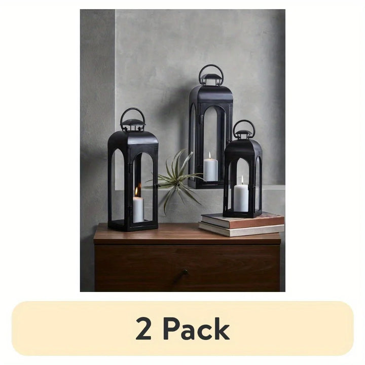 (2 pack) Black Metal Lantern Candle Holder, 14", Small