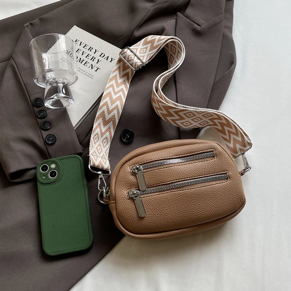 Crossbody Bag for Women Men with Adjustable Strap Fanny Pack PU Leather Double Zip Trendy Chest Bag for Travel Shopping