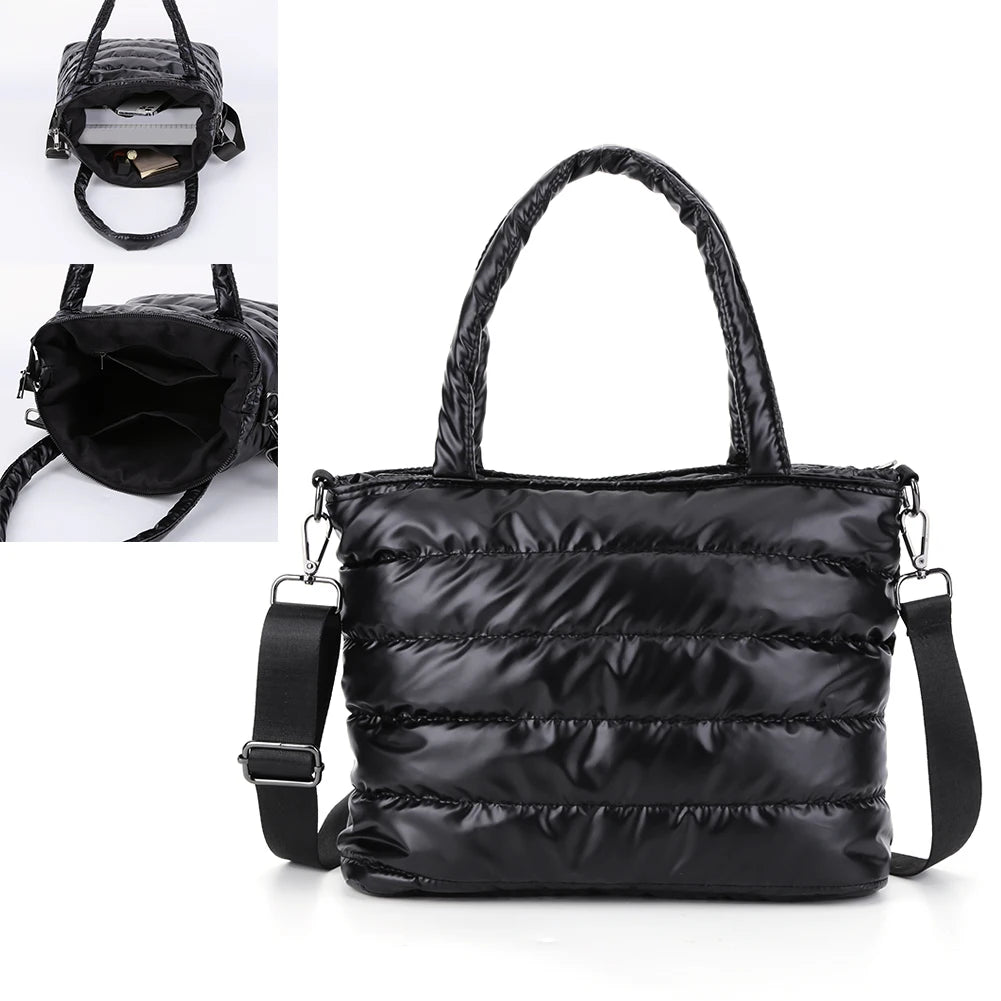 Women Padded Shoulder Bag Versatile Puffy Crossbody Bag Lightweight Solid Puffer Bag Large Capacity Casual Winter Shopping Bag