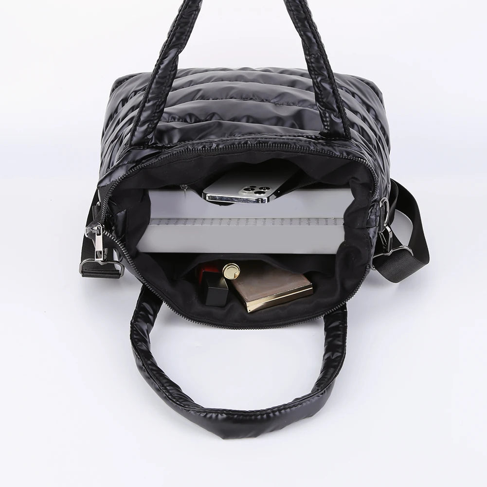 Women Padded Shoulder Bag Versatile Puffy Crossbody Bag Lightweight Solid Puffer Bag Large Capacity Casual Winter Shopping Bag