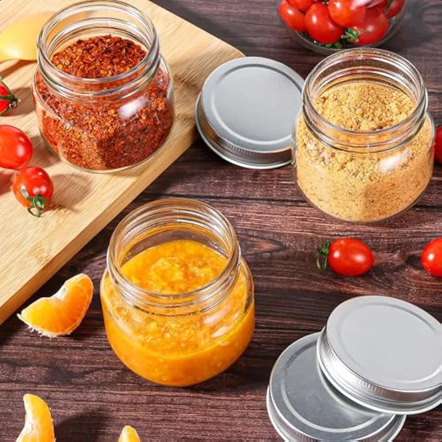 6 Pack Small Mason Jars with Labels 8 oz Glass Jars with Airtight Lids Half Pint Canning Jars for Jelly Jam Honey Pickles Spice