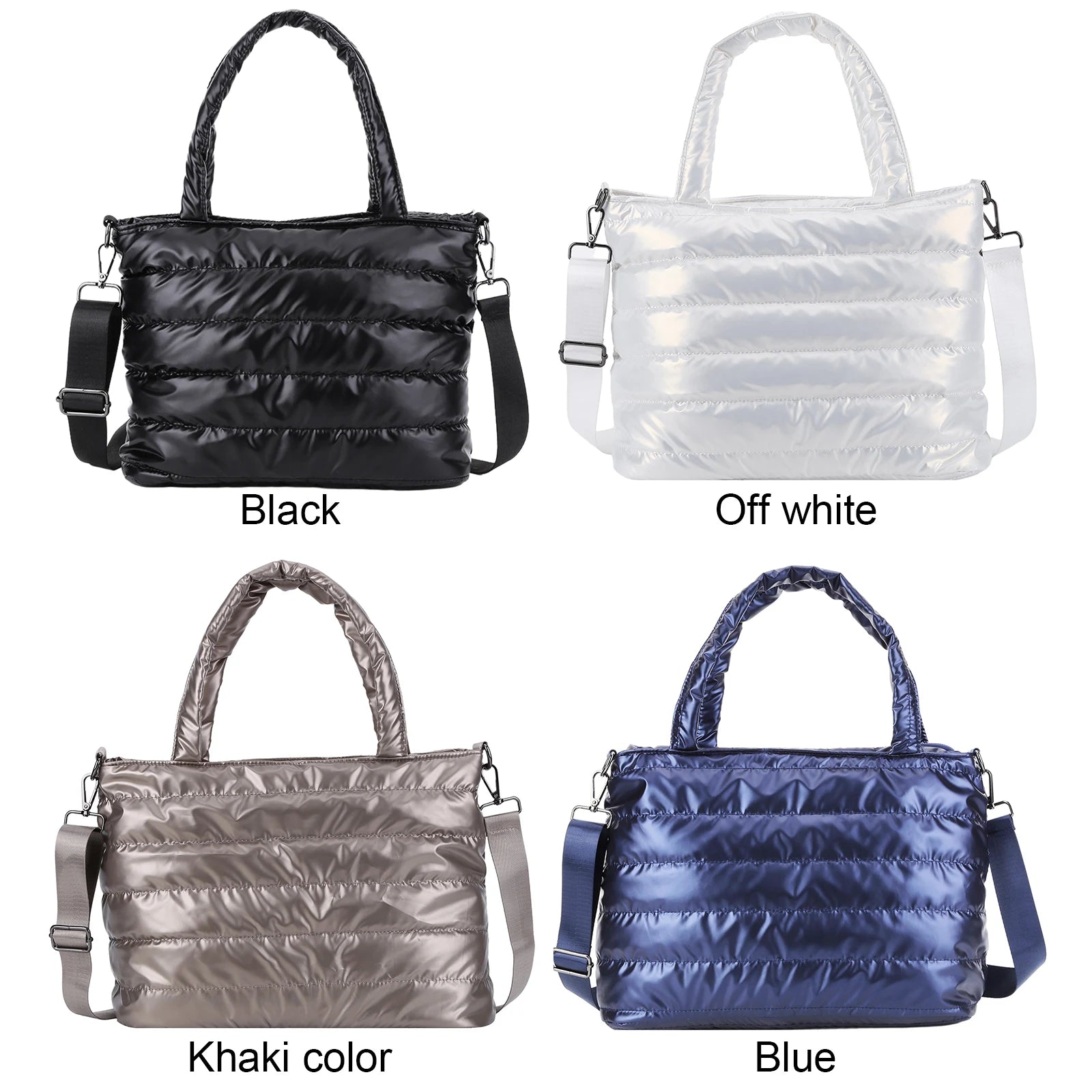 Women Padded Shoulder Bag Versatile Puffy Crossbody Bag Lightweight Solid Puffer Bag Large Capacity Casual Winter Shopping Bag