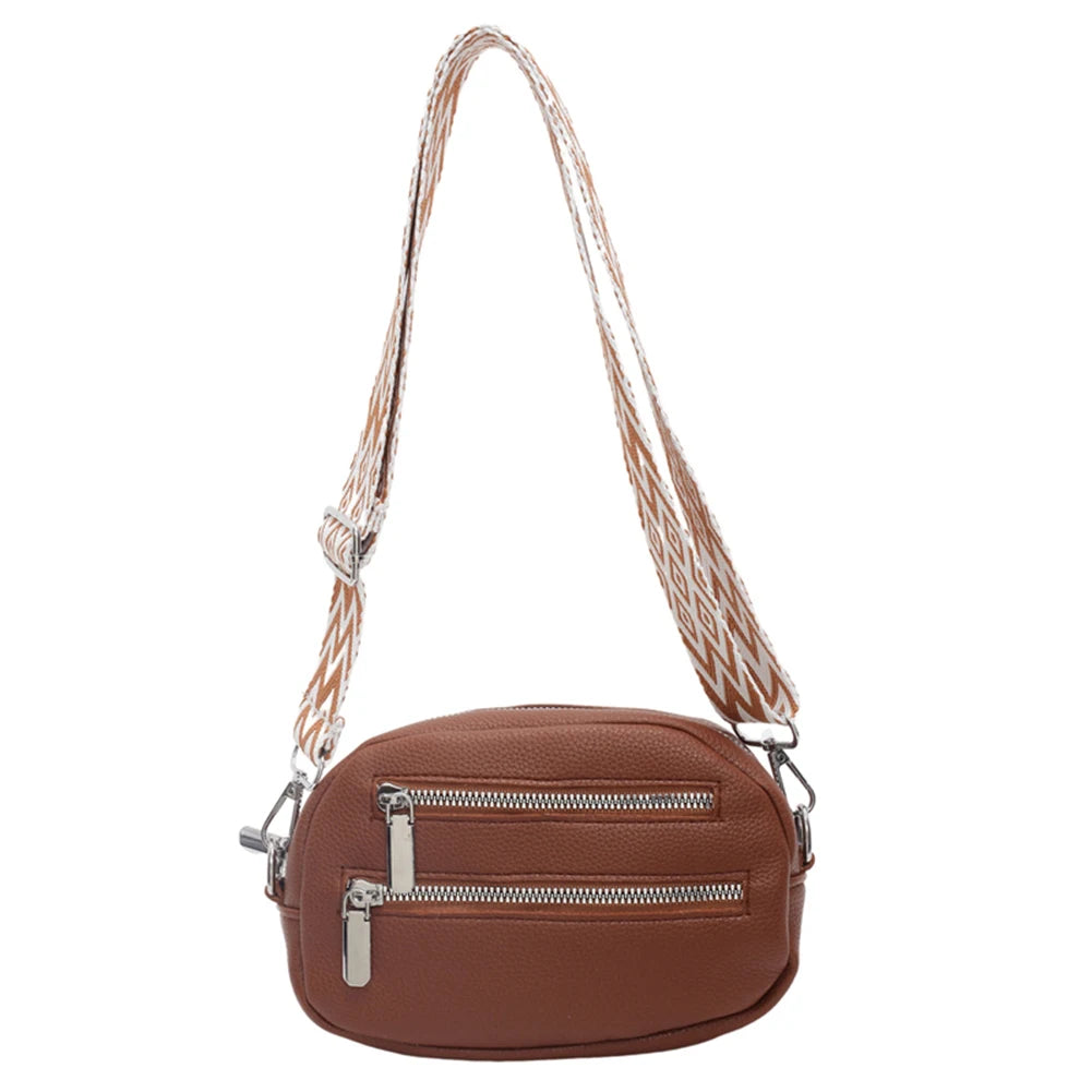Crossbody Bag for Women Men with Adjustable Strap Fanny Pack PU Leather Double Zip Trendy Chest Bag for Travel Shopping