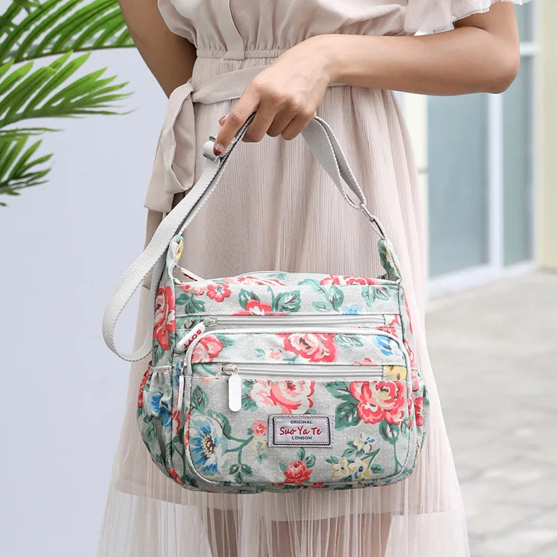 Fashion Multi-Pocket Crossbody Handbags Floral Pattern Female Shoulder Bag for Shopping Messenger Bags Waterproof Crossbody Bag
