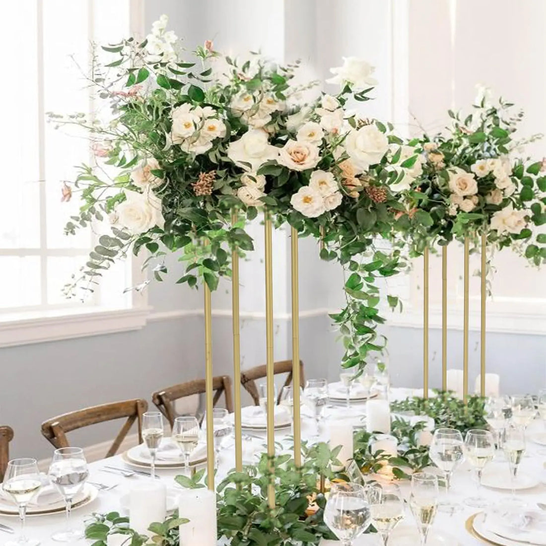 10pcs 31.5inch Rectangular Gold Metal Wedding Flower Stand Vase Column Stand Flower Display Rack for Party Decorations
