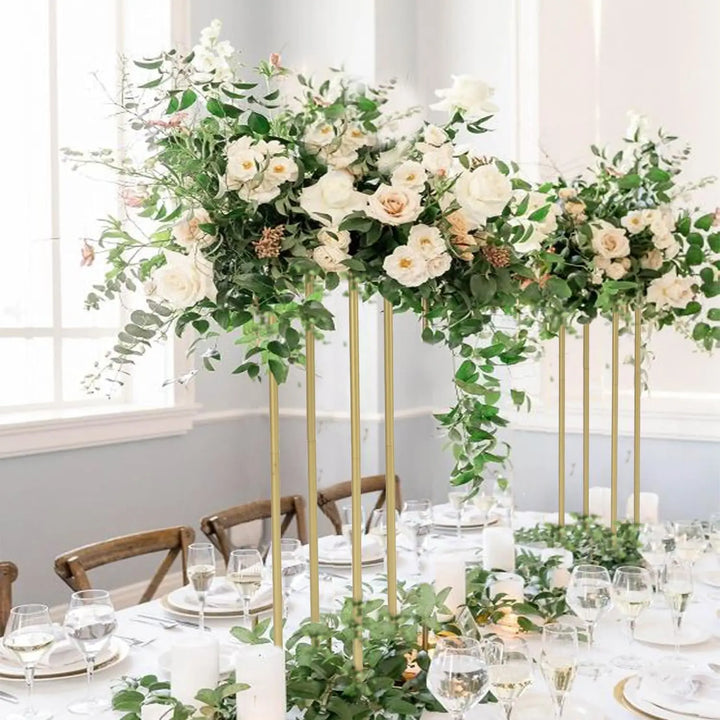 10pcs 31.5inch Rectangular Gold Metal Wedding Flower Stand Vase Column Stand Flower Display Rack for Party Decorations