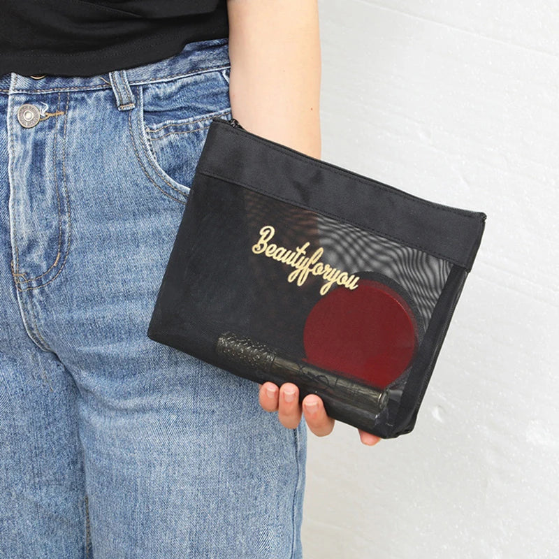 Black Travel Cosmetic Bag Women Zipper Makeup Case Organizer Storage Pouch Toiletry Beauty Bags