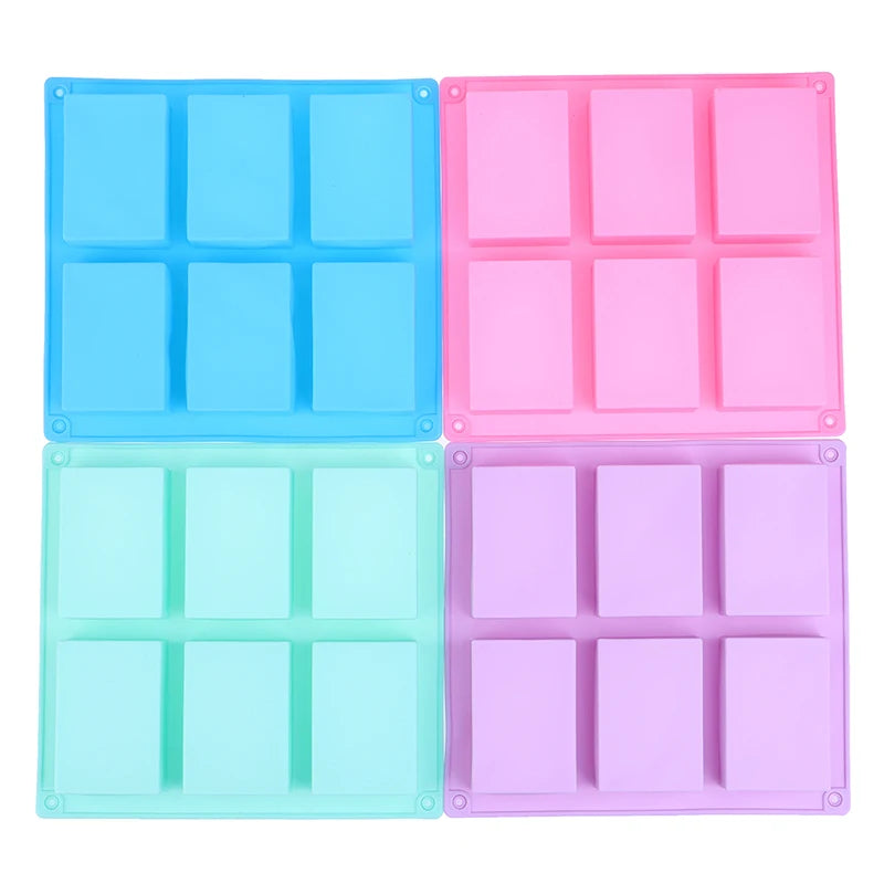 6 Cavity Square Silicone Mold for Making Soaps 3D Plain Soap Mold Rectangle DIY Handmade Soap Form Tray Mould