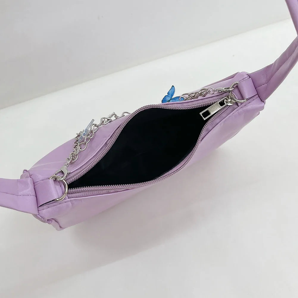 Ladies Underarm Shoulder Bags PU Leather Women Handbag Exquisite Shopping Bag with Butterfly Chains Designed