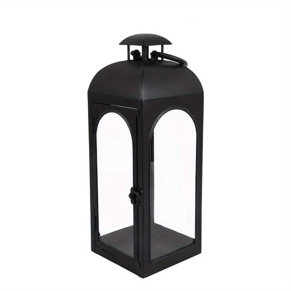 (2 pack) Black Metal Lantern Candle Holder, 14", Small