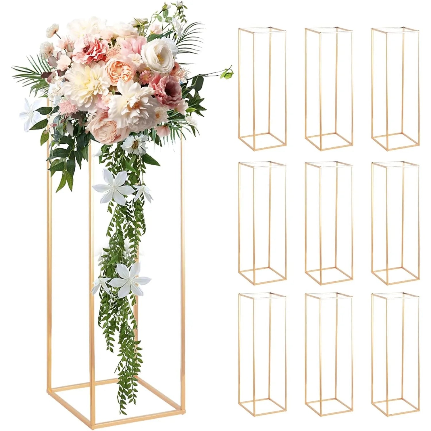 32in Tall Metal Column Wedding Flower Stand - 10pcs Large Centerpieces for Event Party Home Decorations Gold