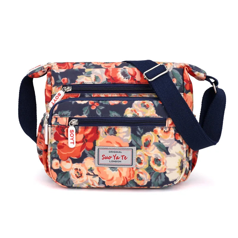 Fashion Multi-Pocket Crossbody Handbags Floral Pattern Female Shoulder Bag for Shopping Messenger Bags Waterproof Crossbody Bag