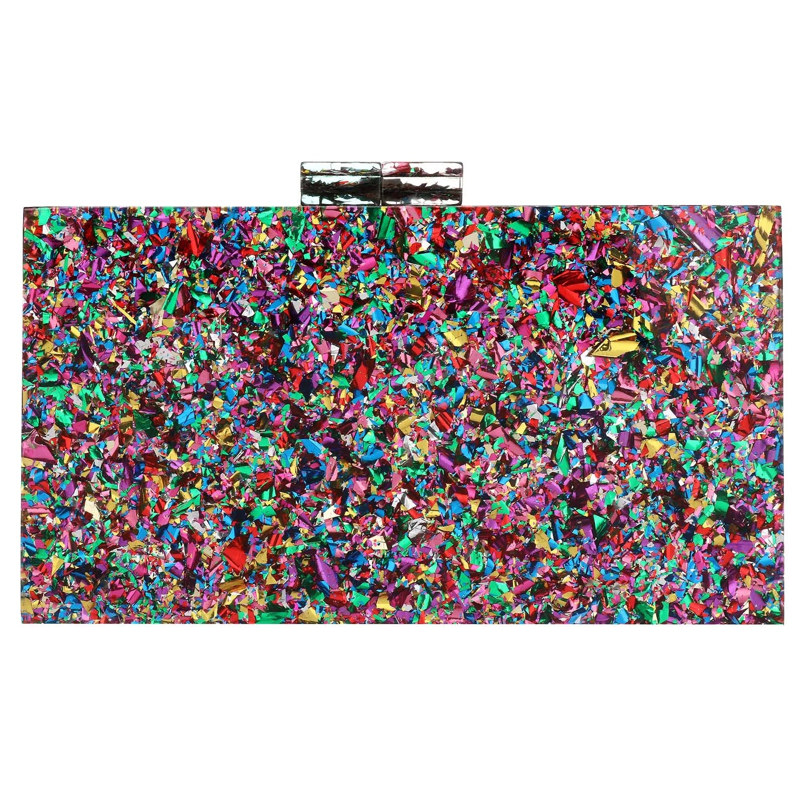 Women Acrylic Handbags Rectangle Multicolor Geometric Trend Designed Bags Chain Crossbody Bag Evening Banquet Party Clutch Bag