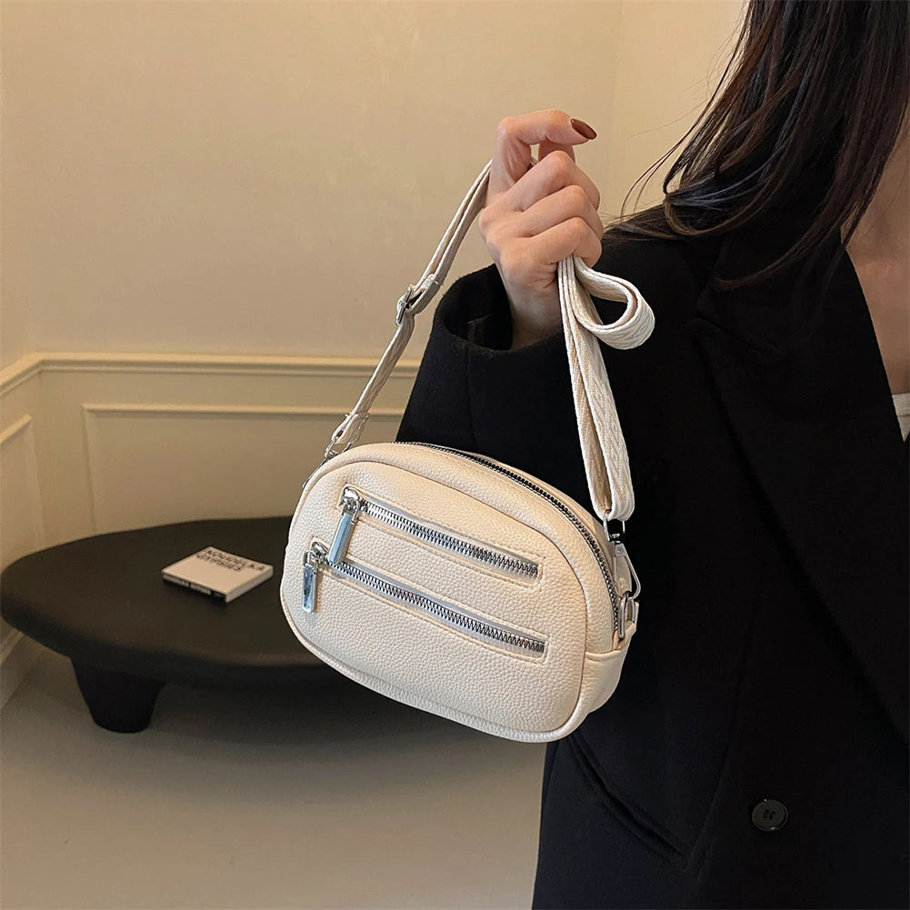 Crossbody Bag for Women Men with Adjustable Strap Fanny Pack PU Leather Double Zip Trendy Chest Bag for Travel Shopping