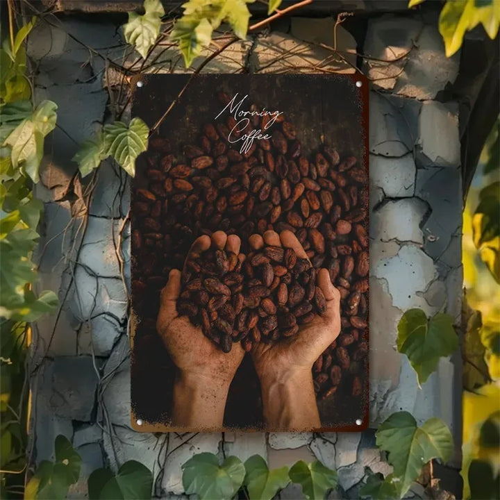Rustic Coffee Beans Metal Sign | Vintage 2D Aluminum Wall Art for Cafe & Home Decor | Farmhouse Kitchen Accent, 11.8"