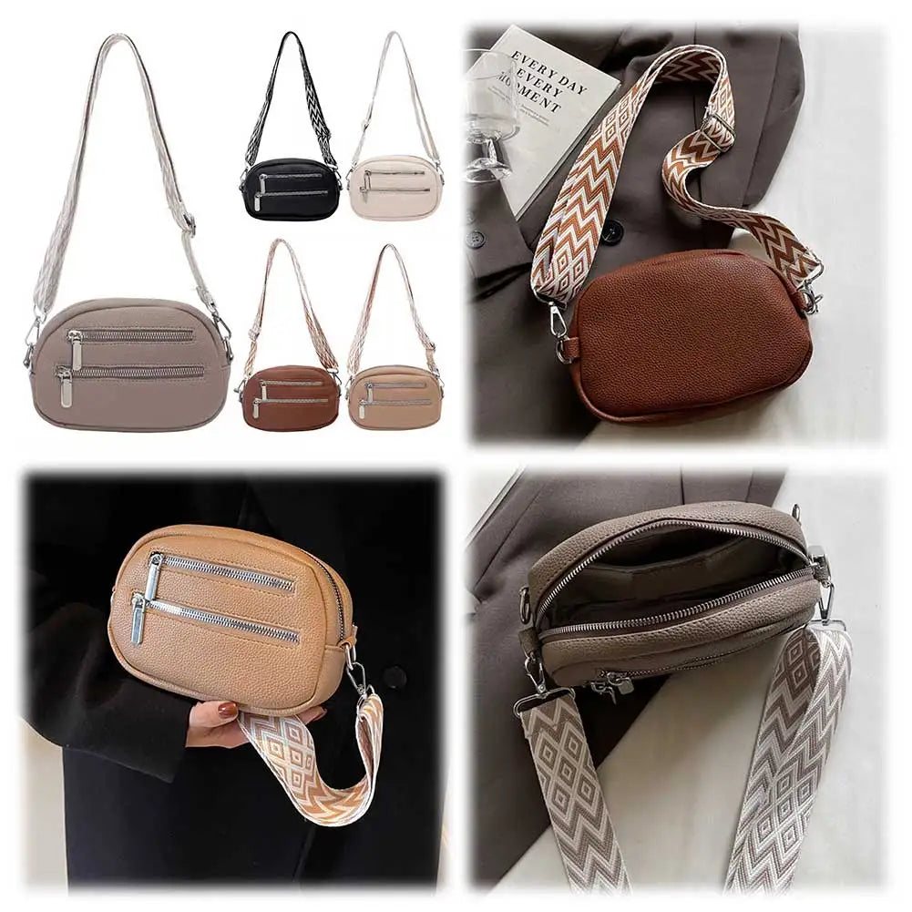 Crossbody Bag for Women Men with Adjustable Strap Fanny Pack PU Leather Double Zip Trendy Chest Bag for Travel Shopping