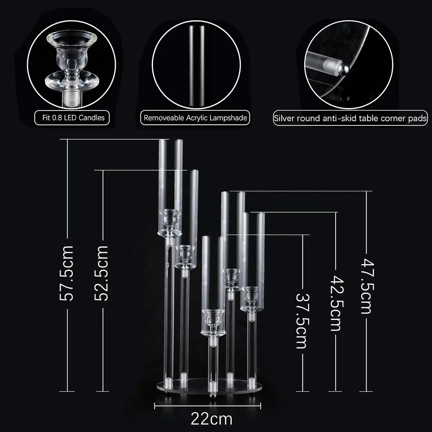 20PCS Acrylic Candlestick Holder for Table Centerpiece 5 Arm Clear Candelabra Wedding Centerpiece for Party fit 0.8 led candle