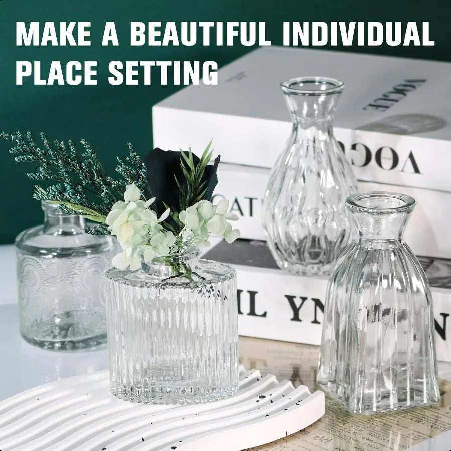 Glass Bud Vases Set of 4 4 Sizes of Small Flower Vase for Party or Home Table Decorations