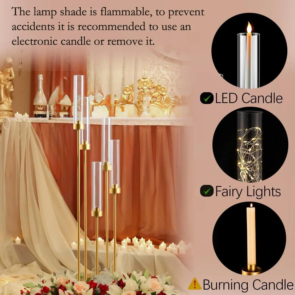 39.4'' Tall Gold Floor Candelabra 8PCS 5 Arm Candle Holder Candle Holder with Acrylic Lampshade for Wedding  Birthday Party