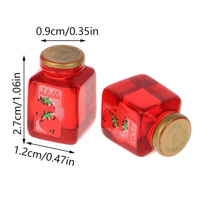 5Pcs 1/12 Dollhouse Strawberry Sauce Jam Jar Dollhouse Miniature Kitchen Food Accessories Dolls House Decorations Toys