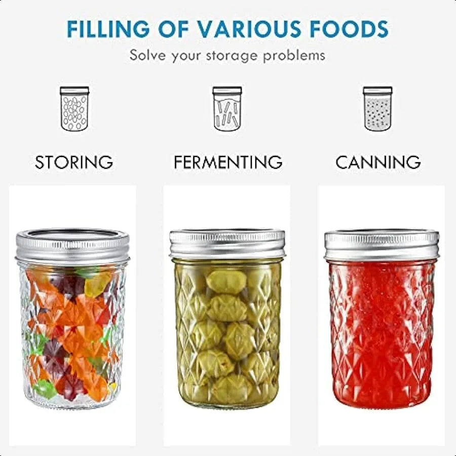 YEBODA 12 Pack 8 oz Mason Jars with Airtight Lids and Bands Glass Canning Jars Ideal for Preserving Jam Honey Jelly Wedding Fav
