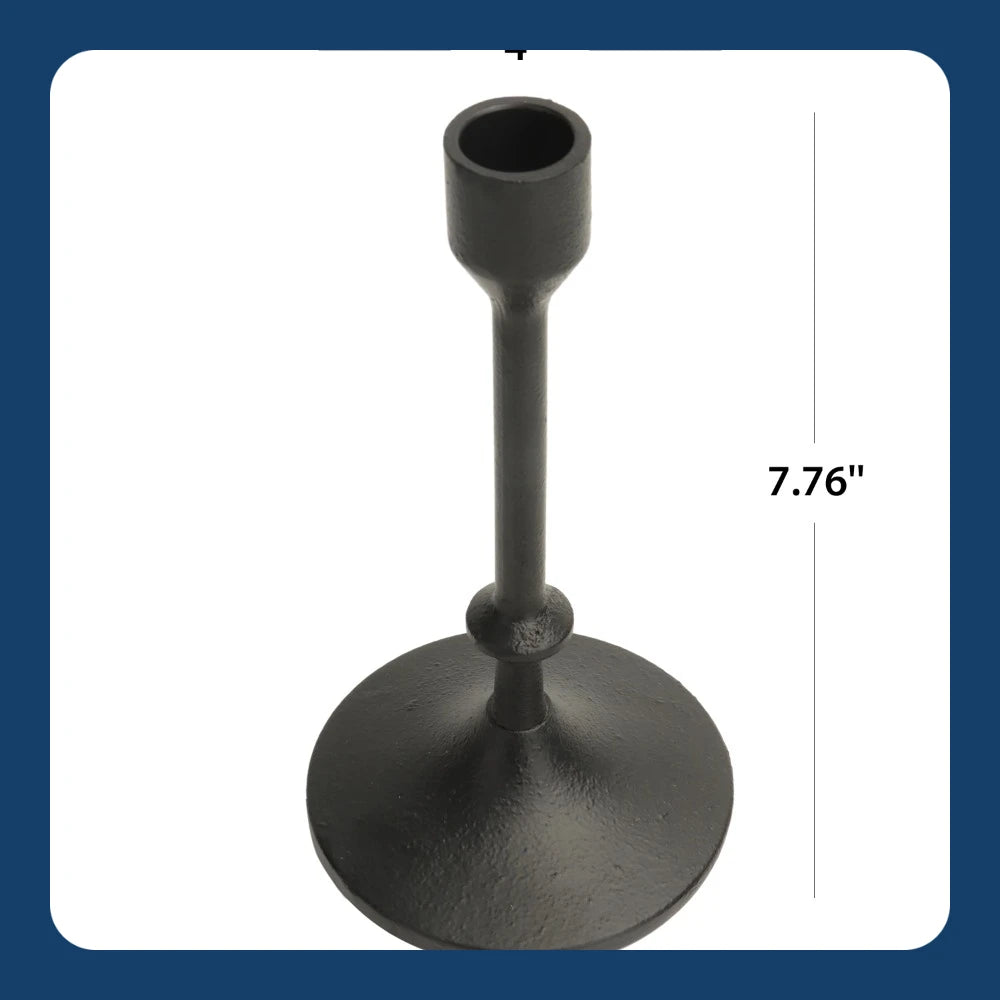Black Cast Iron Metal Taper Candle Holder, 7.8", Large
